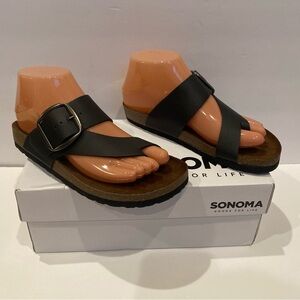 Women's Sonoma Goods for Life Pleasant Leather Slip-on Sandals Black Size 6 NWT